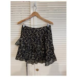 10 Crosby Derek Lam Black and Gold Polka Dot Asymmetrical Ruffle Mini Skirt